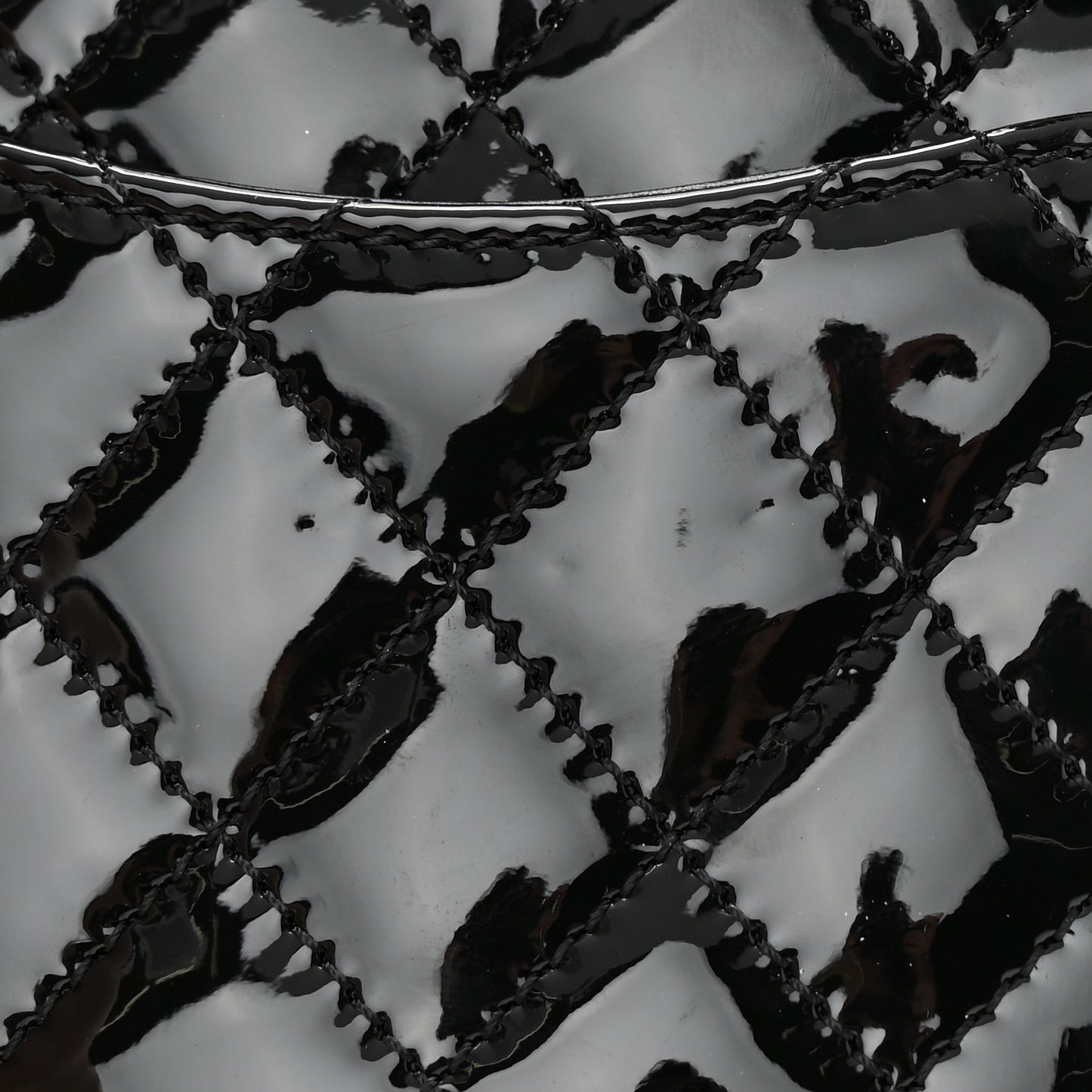 Patent Calfskin Quilted Shiny Coco Clutch With Chain Black