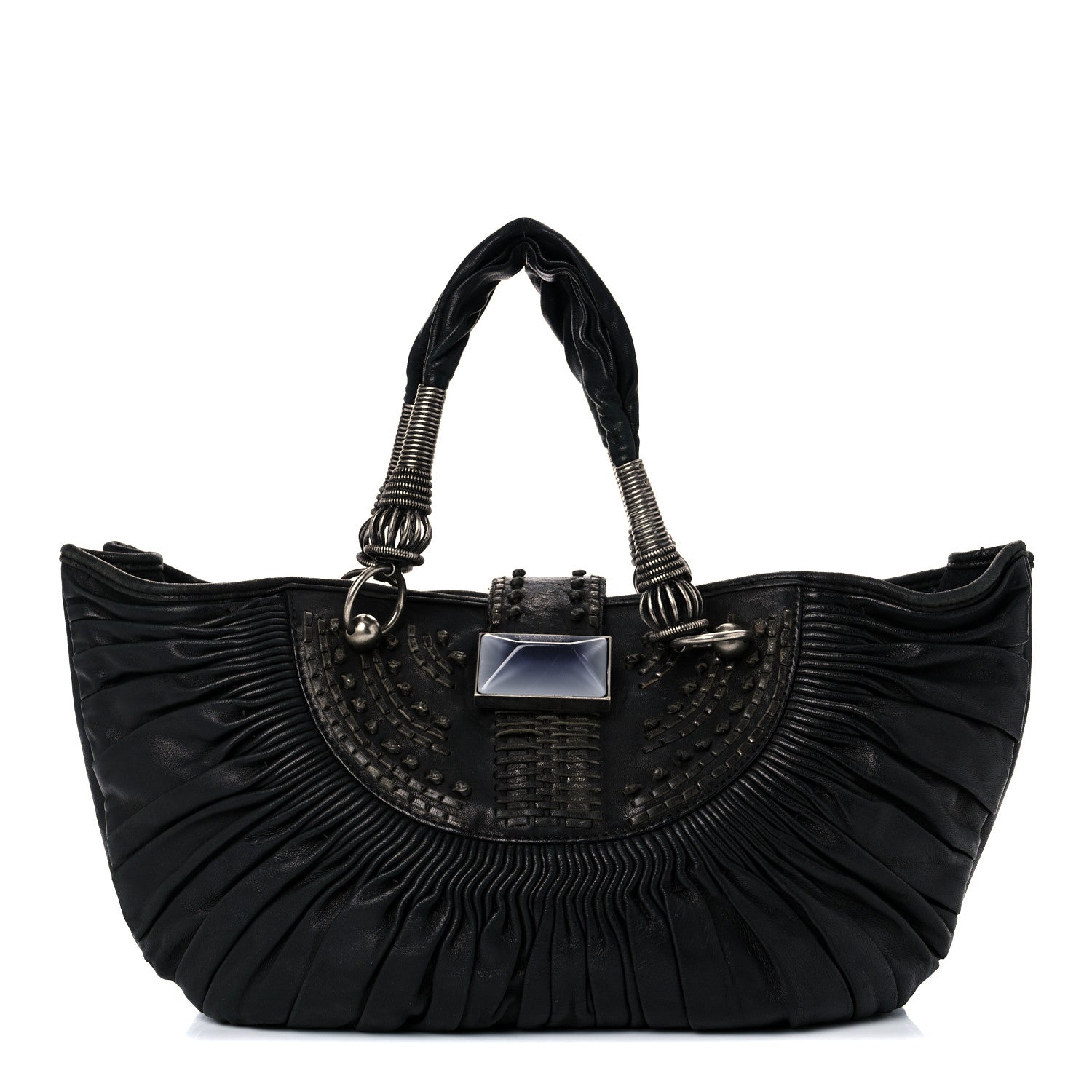 Christian Dior Lambskin Plisse Pleated Basket Tote Bag Black 1 of 18