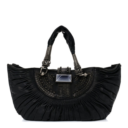 Christian Dior Lambskin Plisse Pleated Basket Tote Bag Black 1 of 18