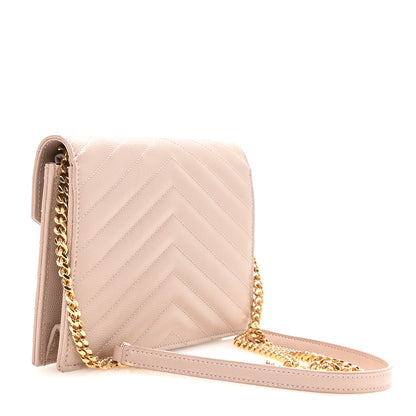 Saint Laurent Grain De Poudre Matelasse Chevron Monogram Envelope Chain Wallet Rose Antic 3 of 11