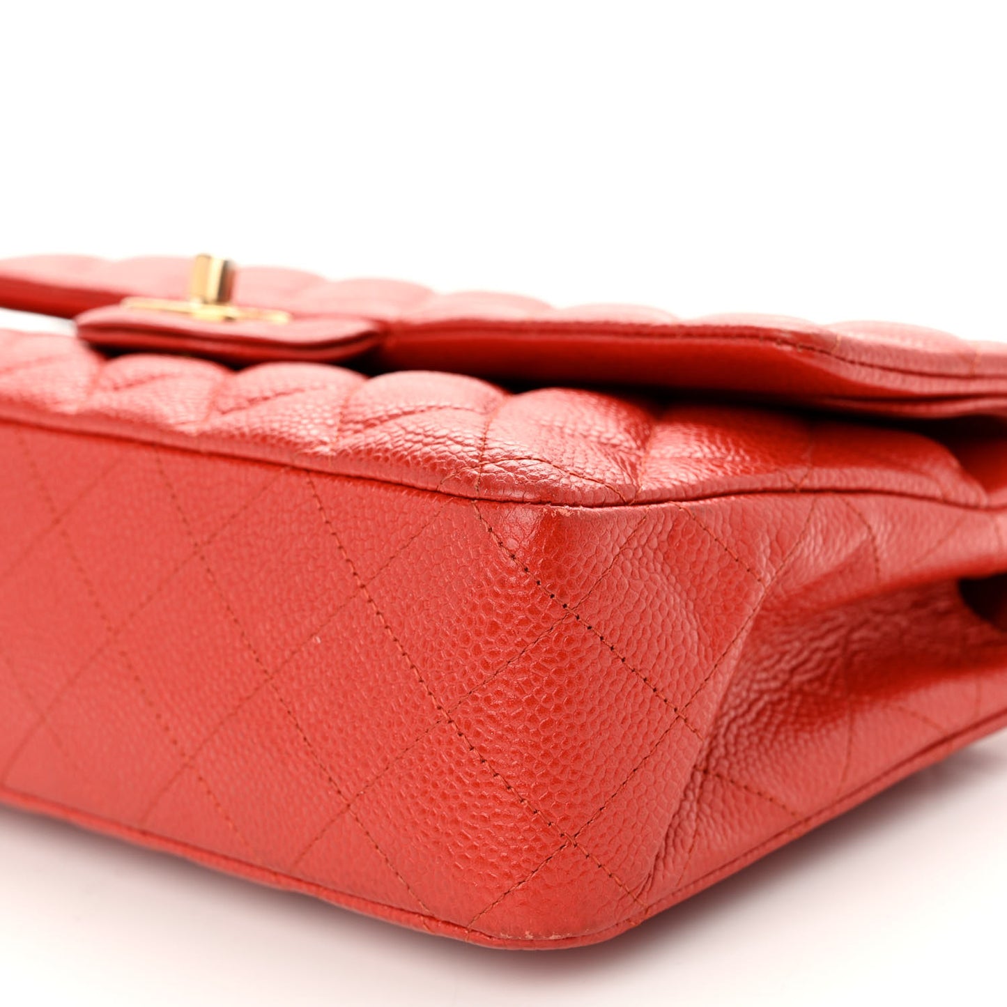 Caviar Quilted Medium Double Flap Red