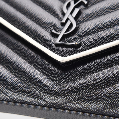 Saint Laurent Grain De Poudre Matelasse Chevron Monogram Chain Wallet Black White 11 of 14