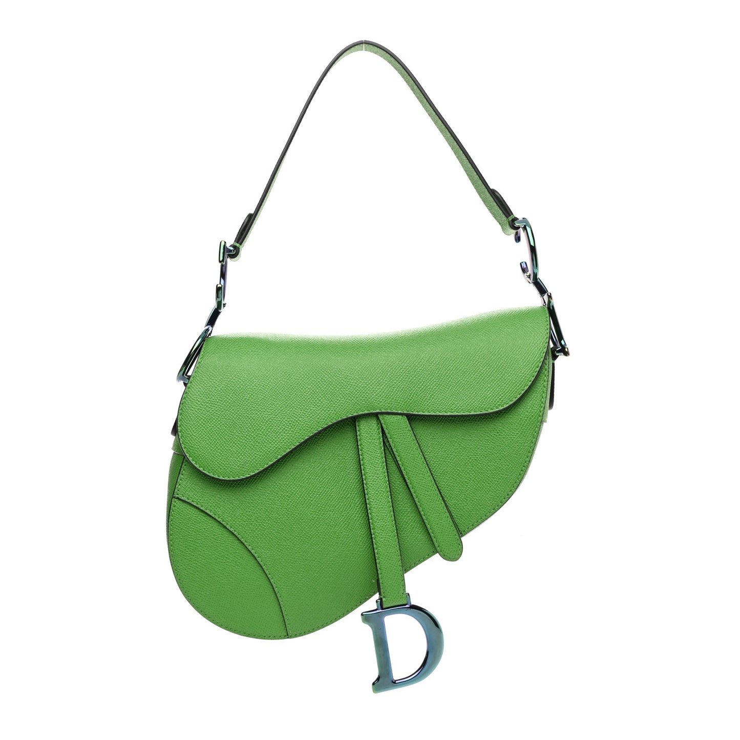 Grained Calfskin Saddle Bag Green