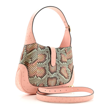 Gucci Snakeskin Ostrich Calfskin Small Jackie 1961 Hobo Pink Multicolor 3 of 15