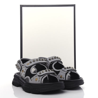 Gucci Technical Canvas Calfskin Reflective Studded Mens Aguru Sandals 11 Silver Black 9 of 9