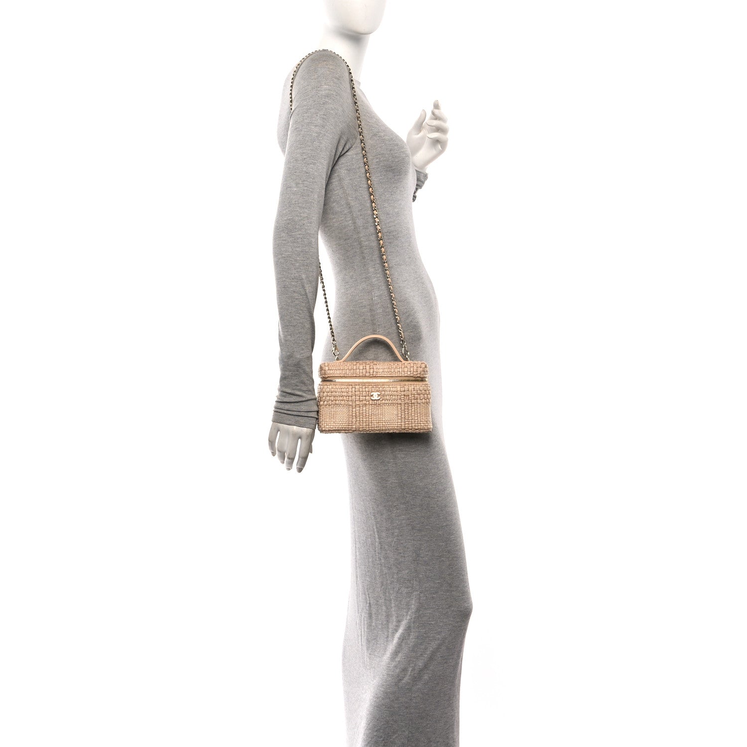 Chanel Braided Raffia Quilted Top Handle Slim Vanity Case With Chain Beige 2 of 10