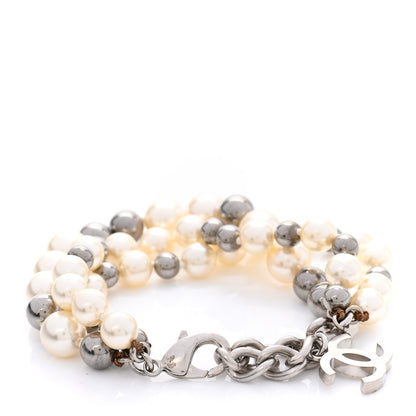 Chanel Pearl Bead CC Multi Strand Bracelet White Silver 3 of 7