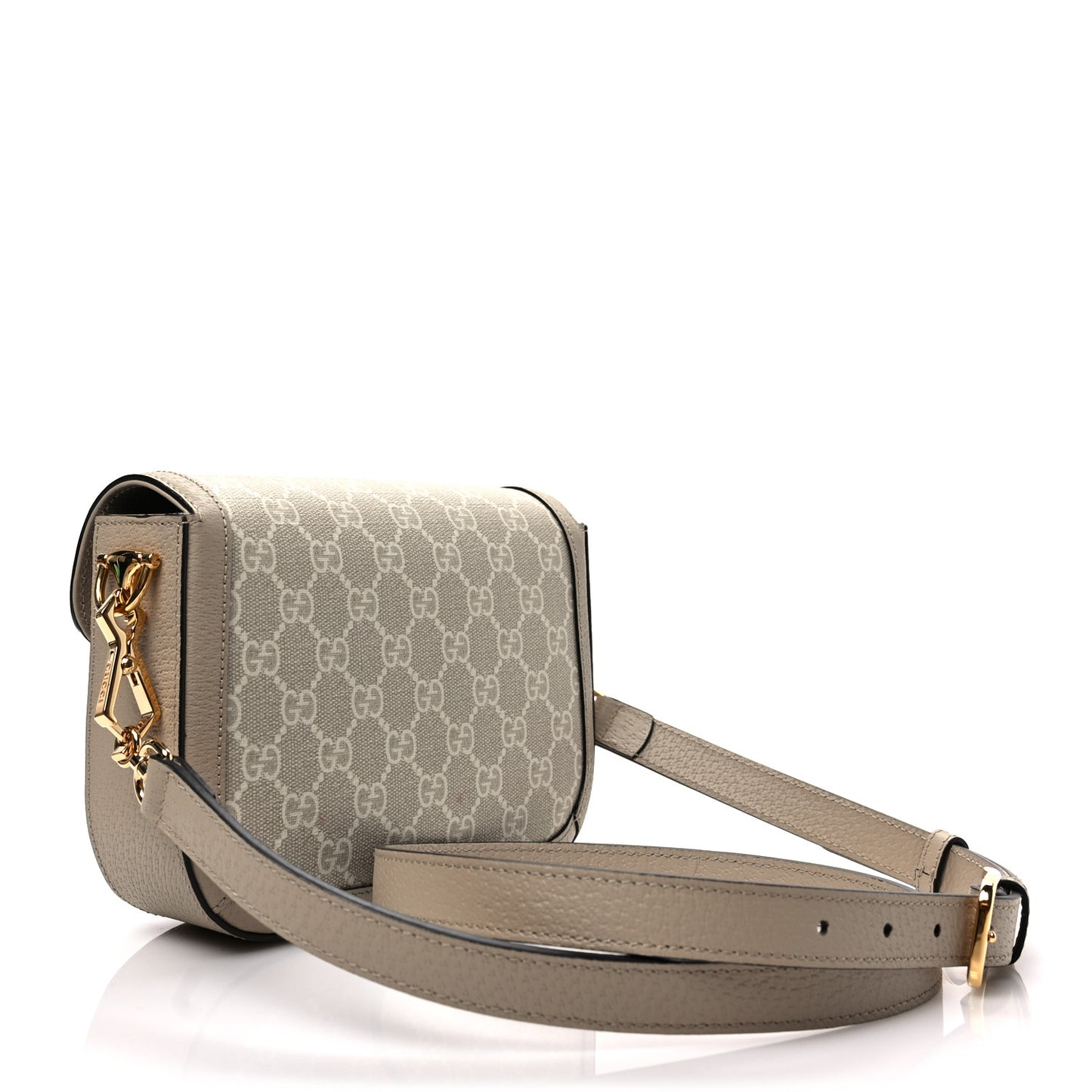 GG Supreme Monogram Textured Dollar Calfskin Web Mini Horsebit 1955 Shoulder Bag Beige Mystic White Oatmeal