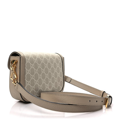 Gucci GG Supreme Monogram Textured Dollar Calfskin Web Mini Horsebit 1955 Shoulder Bag Beige Mystic White Oatmeal 3 of 8