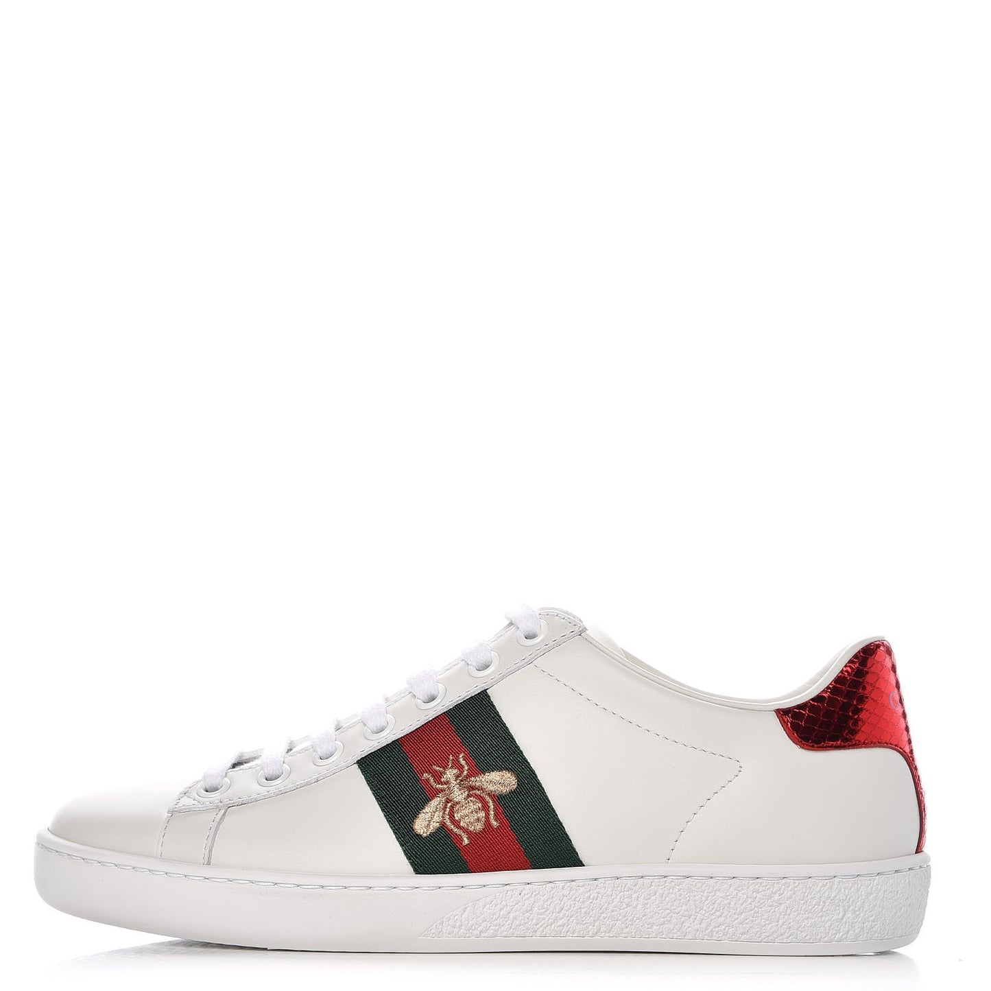 Calfskin Ayers Bee Embroidered Womens Ace Sneakers 35 White Green