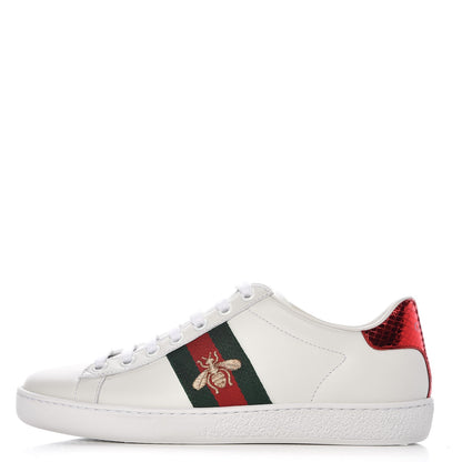 Gucci Calfskin Ayers Bee Embroidered Womens Ace Sneakers 35 White Green 1 of 10