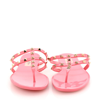 Valentino Garavani PVC Jelly Rockstud Caged Flat Thong Sandals 39 Sweet Pink 3 of 9