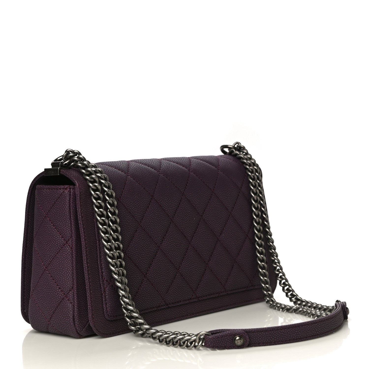 Chanel Washed Caviar Quilted Small Turn Around Ligne Flap Dark Purple 3 of 11