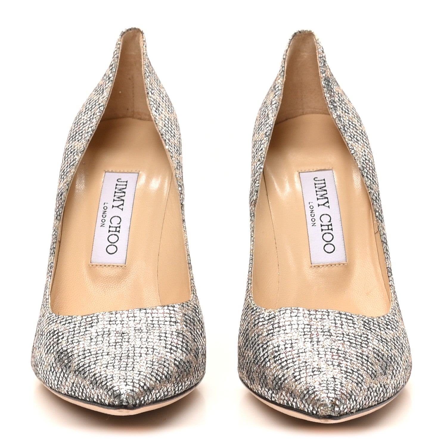 Jimmy Choo Coarse Glitter Fabric Aurora Leopard Print Abel Pumps 38 Champagne 3 of 8