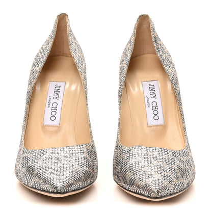 Jimmy Choo Coarse Glitter Fabric Aurora Leopard Print Abel Pumps 38 Champagne 3 of 8