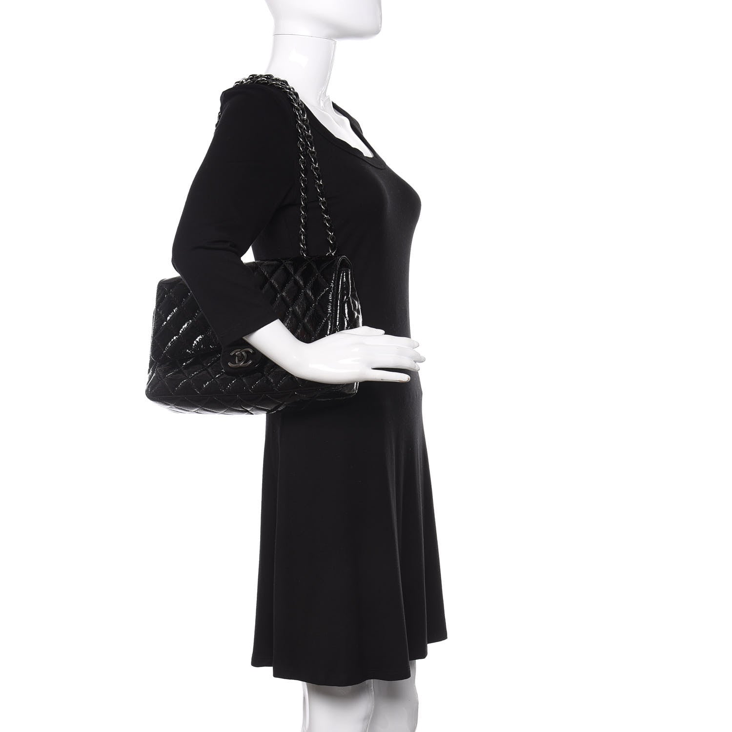 Chanel Distressed Patent Quilted Jumbo Single Flap Black 2 of 11