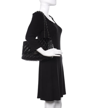 Chanel Distressed Patent Quilted Jumbo Single Flap Black 2 of 11