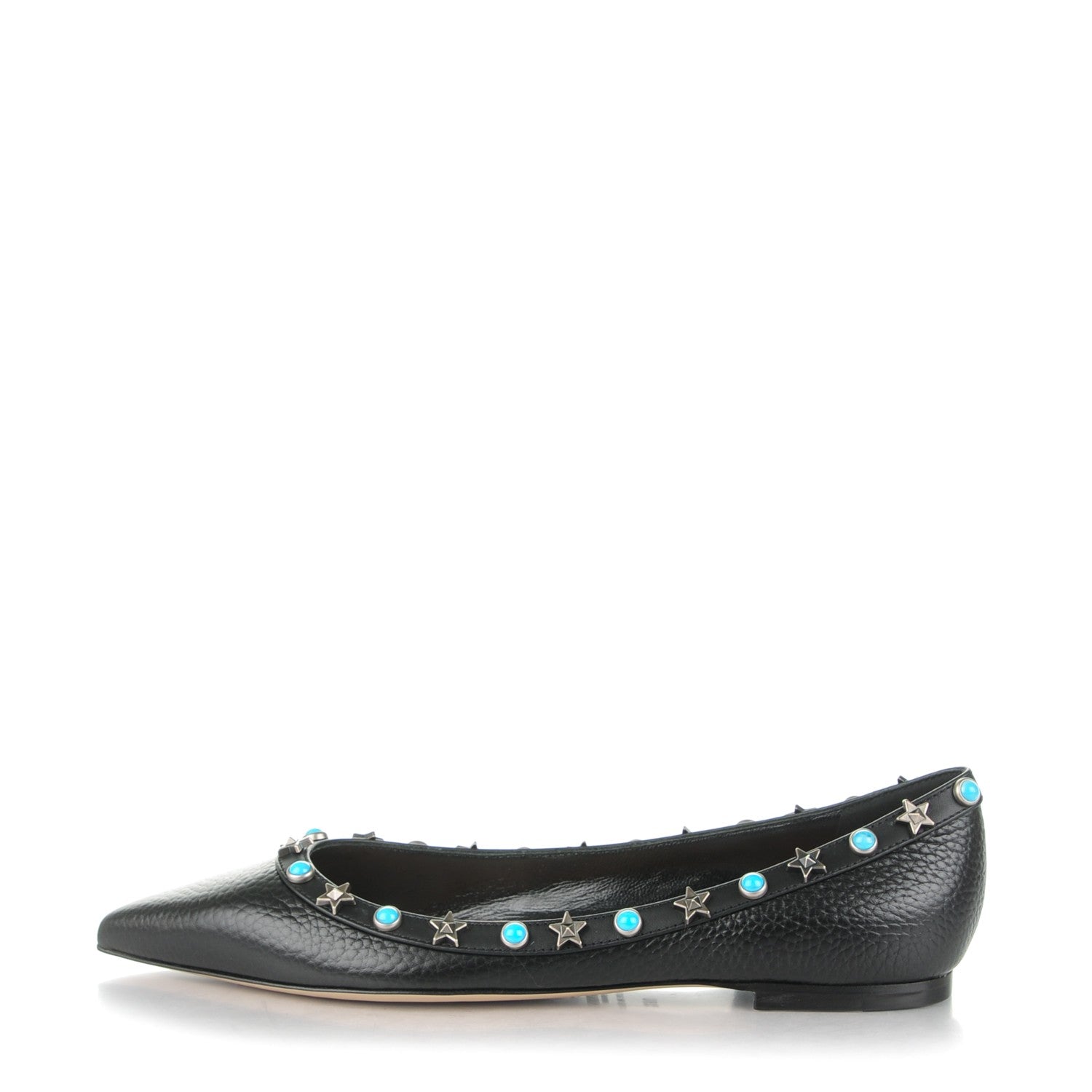 Valentino Garavani Pebbled Calfskin Rockstud Rolling Ballerina Flats 36.5 Black 1 of 8