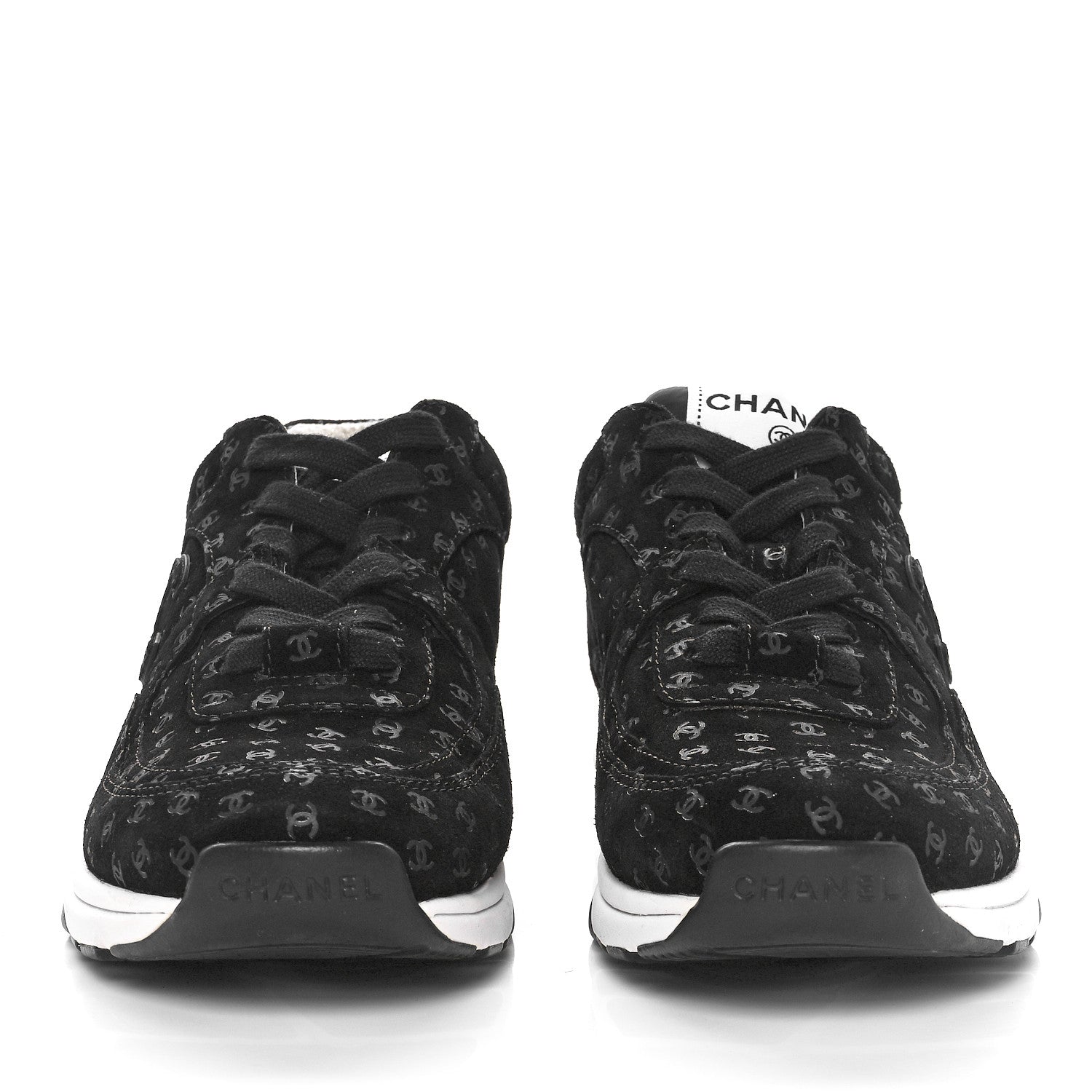 Chanel Suede Calfskin Printed CC Sneakers 37 Black 4 of 16