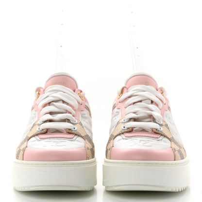 Louis Vuitton Monogram Embossed Calfskin Damier Azur Time Out Sneakers 38.5 Rose Clair Pink 2 of 9