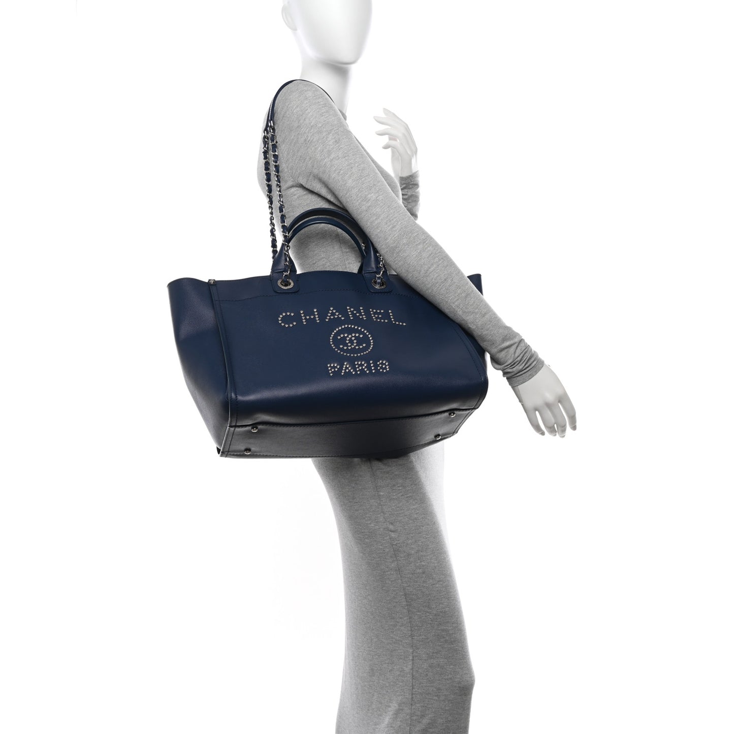 Caviar Large Studded Deauville Tote Navy