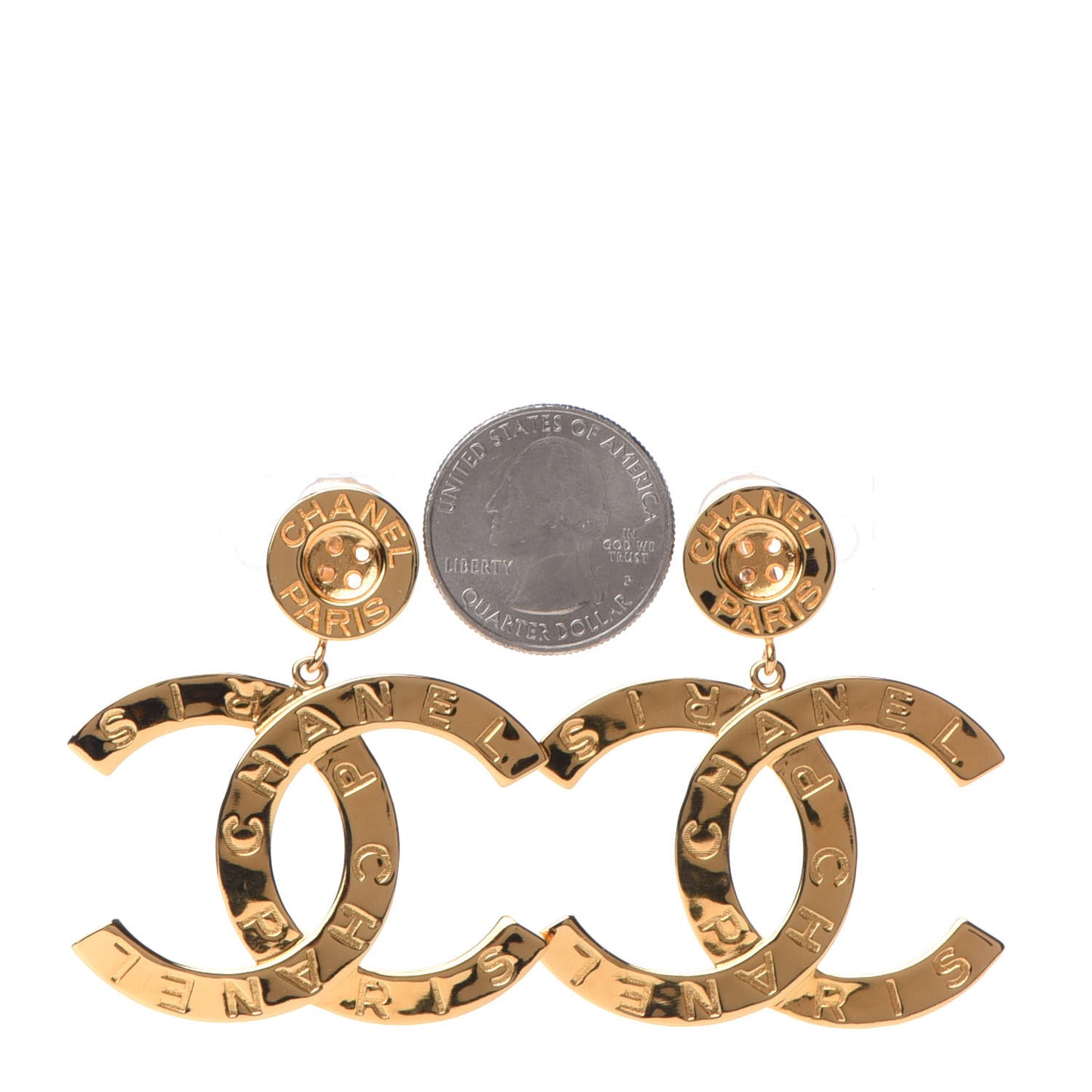 Metal Large Paris Button Clip On Earrings Gold