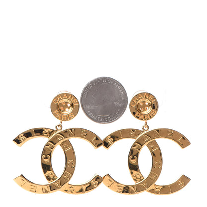 Chanel Metal Large Paris Button Clip On Earrings Gold 2 of 5
