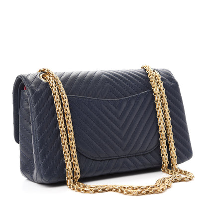 Chanel Sheepskin Chevron Quilted 2.55 Reissue 225 Flap Navy Blue 3 of 14