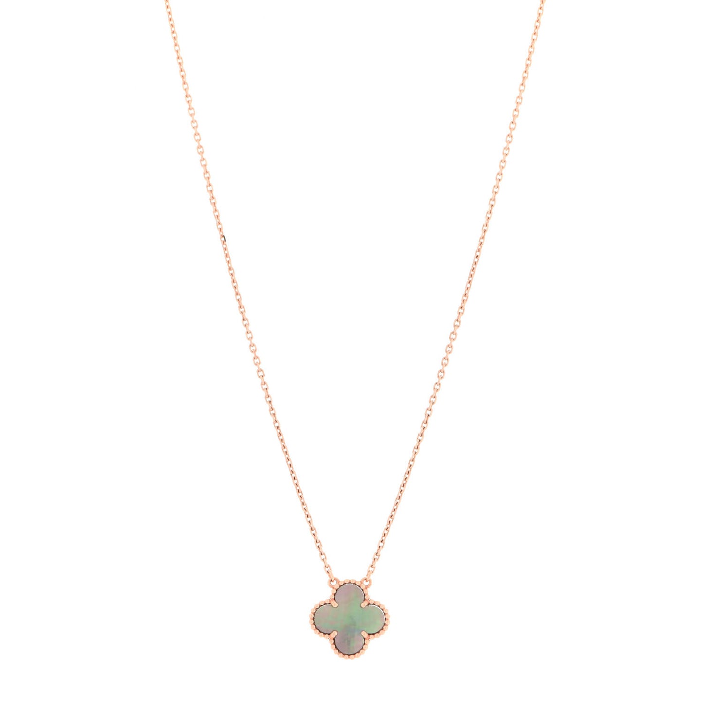 18K Rose Gold Gray Mother of Pearl Vintage Alhambra Pendant Necklace