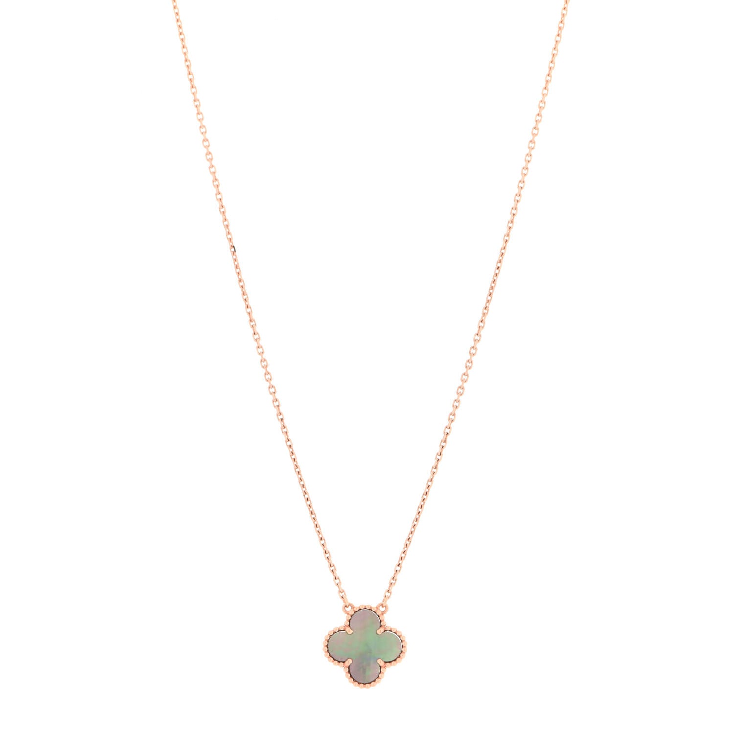 Van Cleef & Arpels 18K Rose Gold Gray Mother of Pearl Vintage Alhambra Pendant Necklace 1 of 6