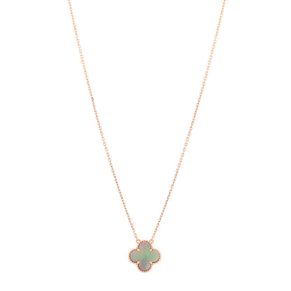 Van Cleef & Arpels 18K Rose Gold Gray Mother of Pearl Vintage Alhambra Pendant Necklace 1 of 6