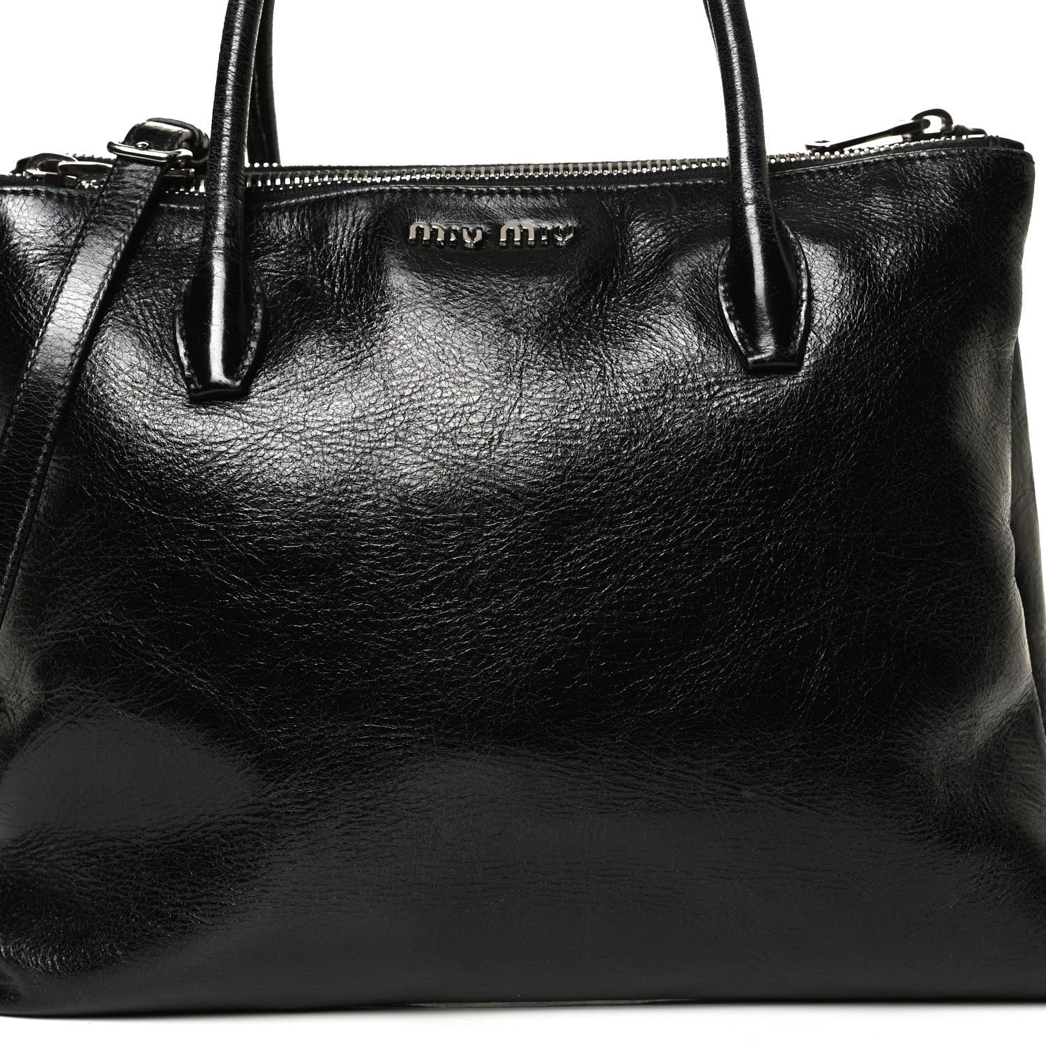 Miu Miu Vitello Shine Top Handle Satchel Black 7 of 13