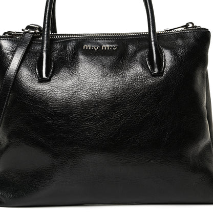 Miu Miu Vitello Shine Top Handle Satchel Black 7 of 13