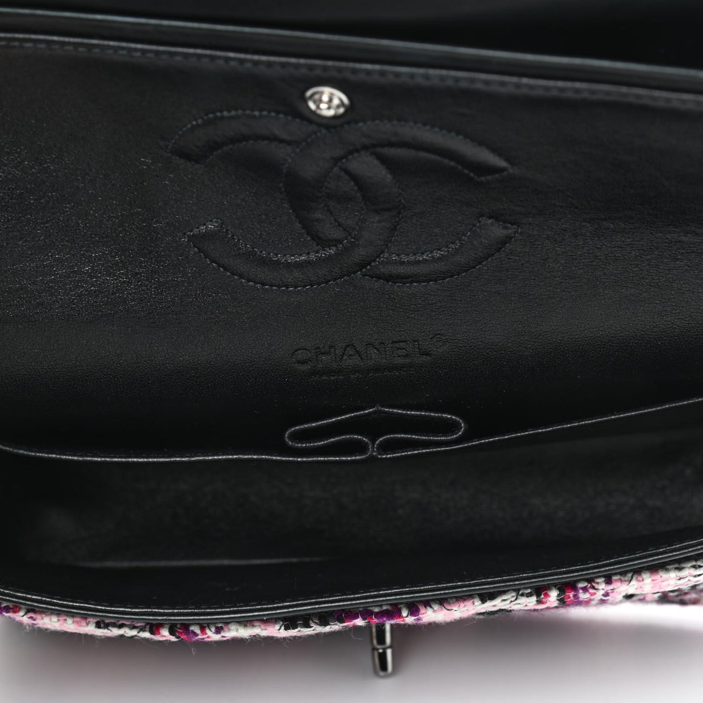 Tweed Quilted Medium Double Flap Pink Black