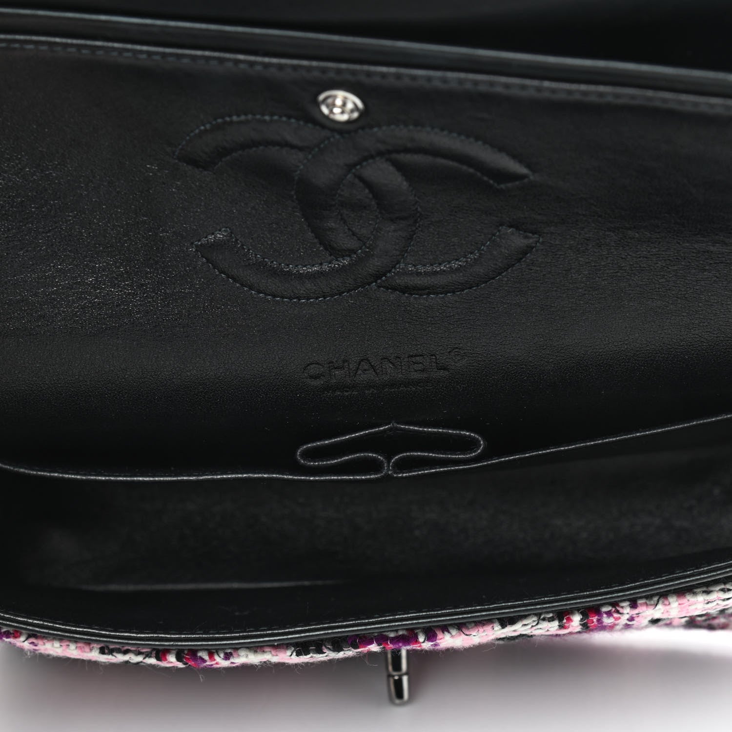 Chanel Tweed Quilted Medium Double Flap Pink Black 5 of 13