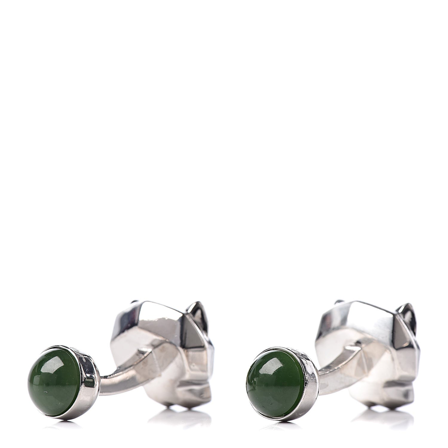 Cartier Sterling Silver Green Jade Lacquer Panther-Head Decor Cufflinks 4 of 8
