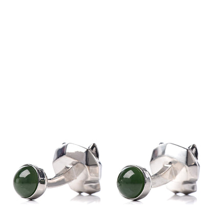 Cartier Sterling Silver Green Jade Lacquer Panther-Head Decor Cufflinks 4 of 8