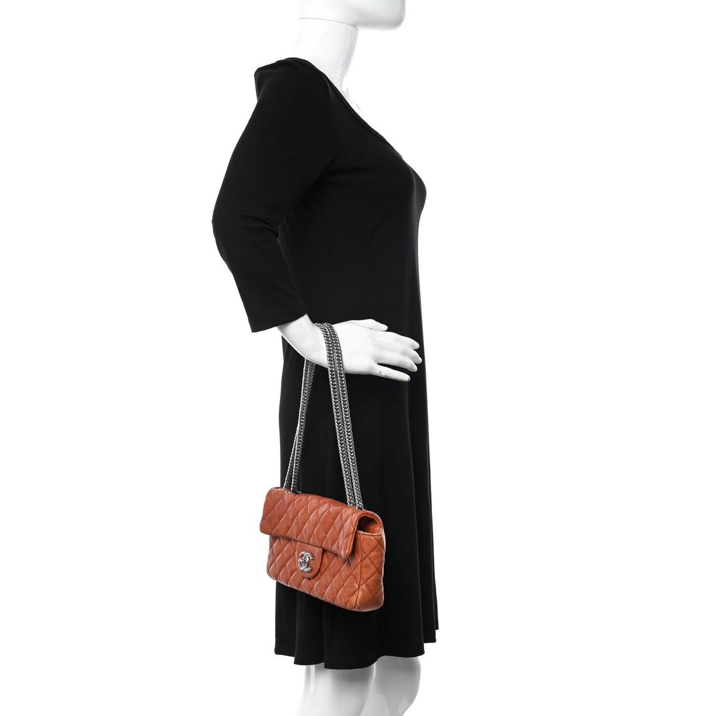 Glazed Lambskin Quilted Bijoux Chain East West Flap Dark Orange