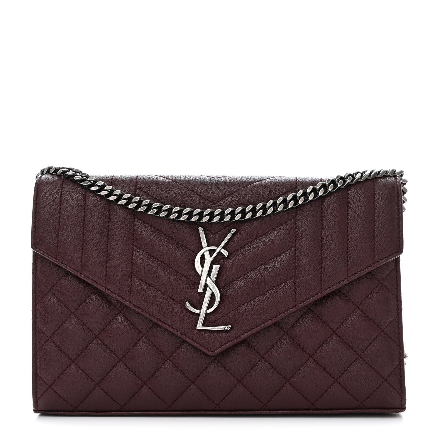 Saint Laurent Sheepskin Tri-Quilt Monogram Envelope Chain Wallet Burgundy 1 of 11