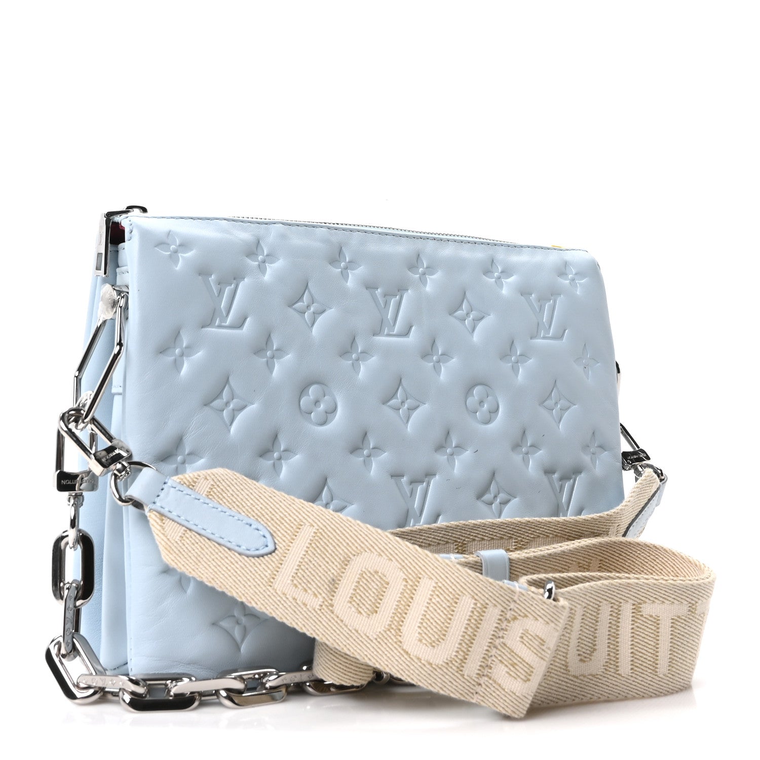 Louis Vuitton Lambskin Embossed Monogram Coussin PM Ice Blue 3 of 9