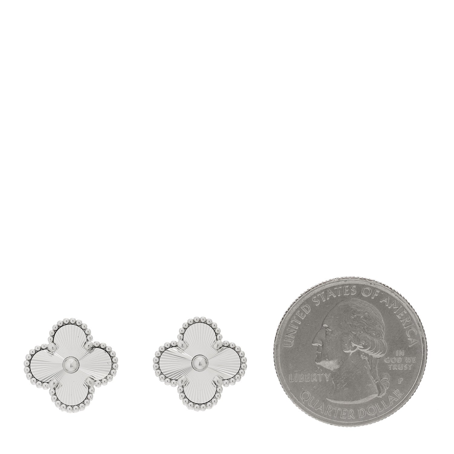 Van Cleef & Arpels 18K White Gold Guilloche Vintage Alhambra Earrings 2 of 6