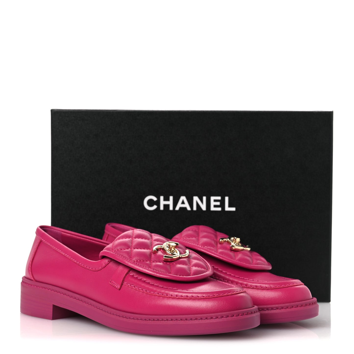 Lambskin Quilted CC Turnlock Loafers 39 Fuchsia