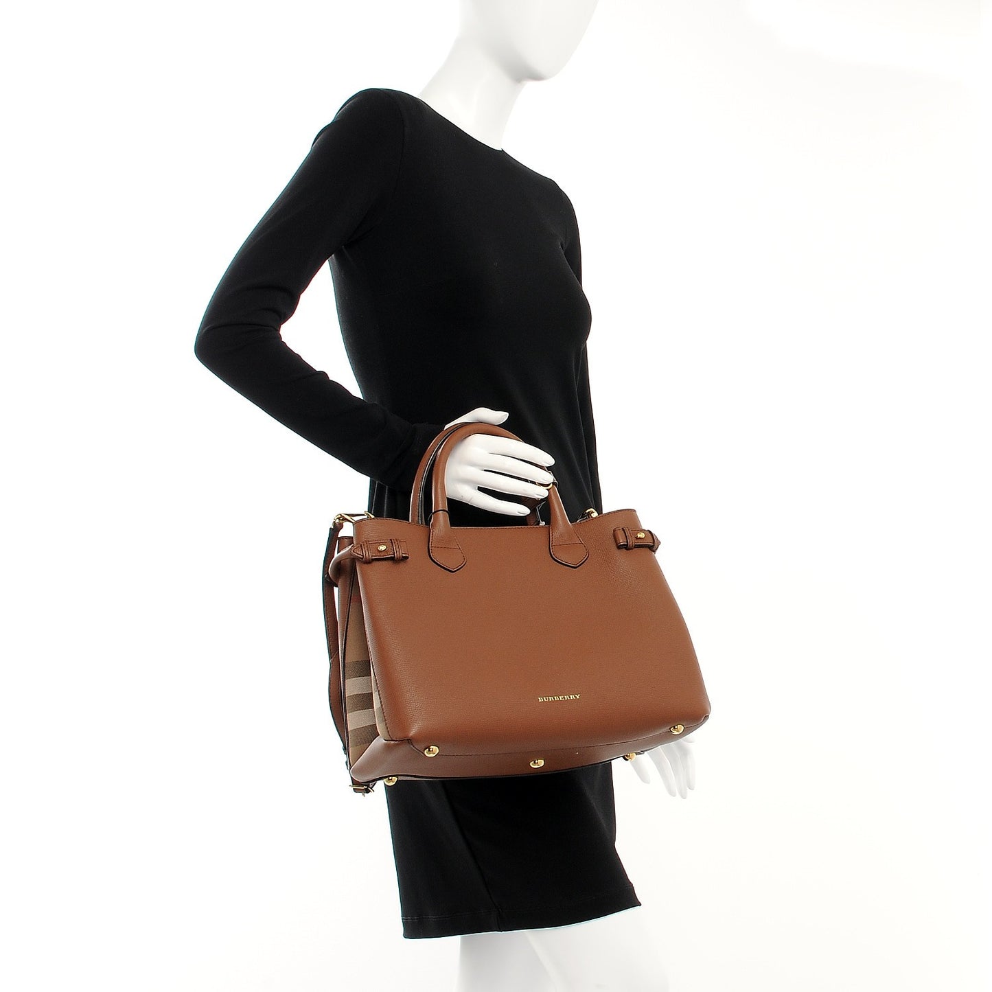 Grainy Calfskin House Check Medium Banner Tote Tan