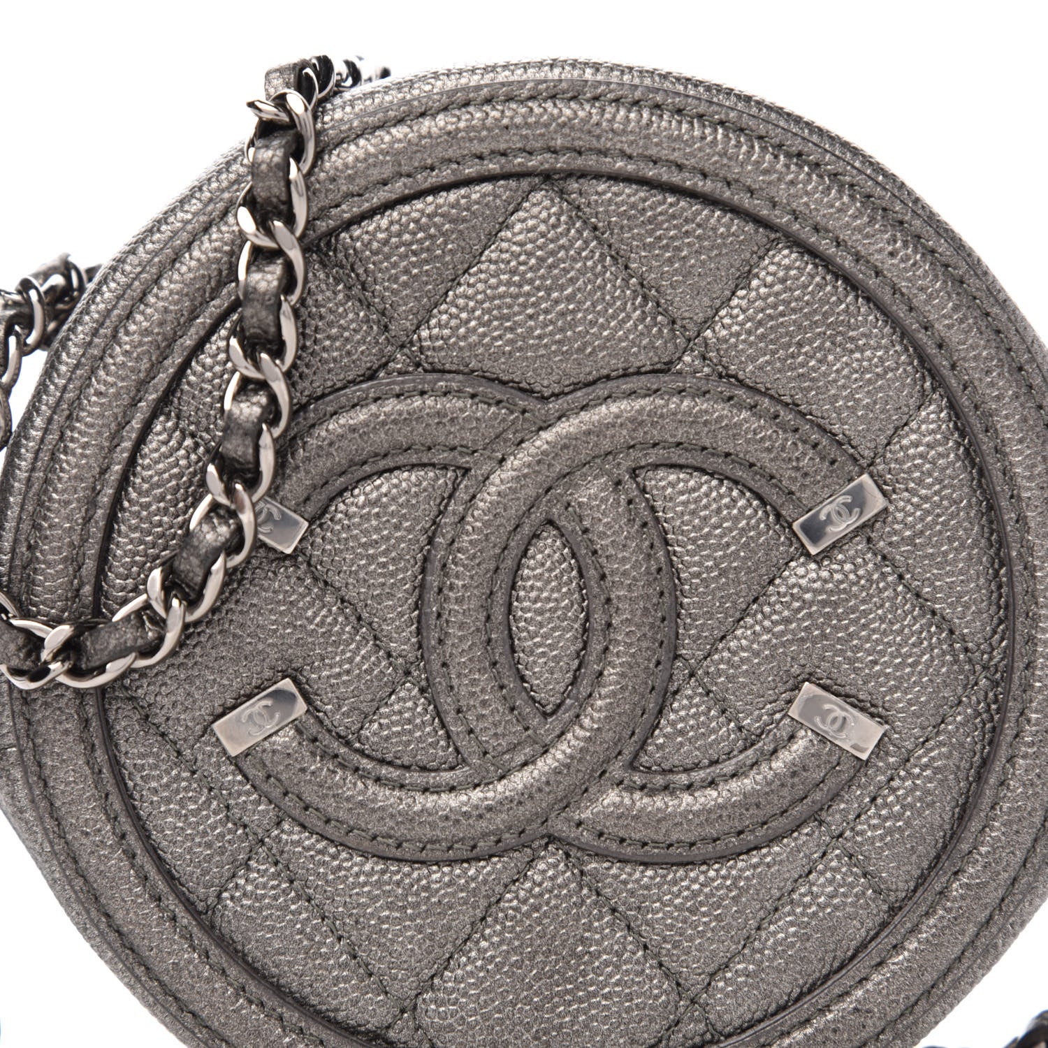 Chanel Metallic Caviar Quilted Round Filigree Crossbody Dark Silver 10 of 10