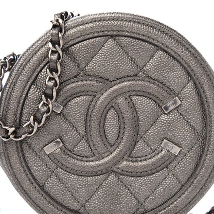 Chanel Metallic Caviar Quilted Round Filigree Crossbody Dark Silver 10 of 10