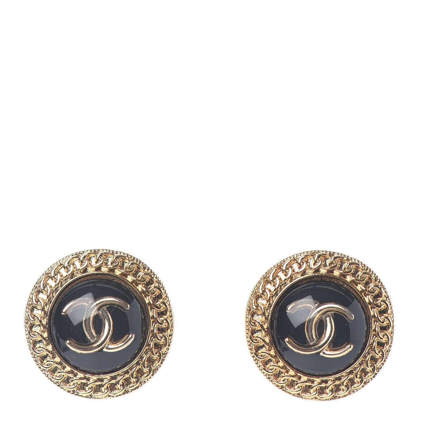 Resin CC Chain Round Earrings Gold Black