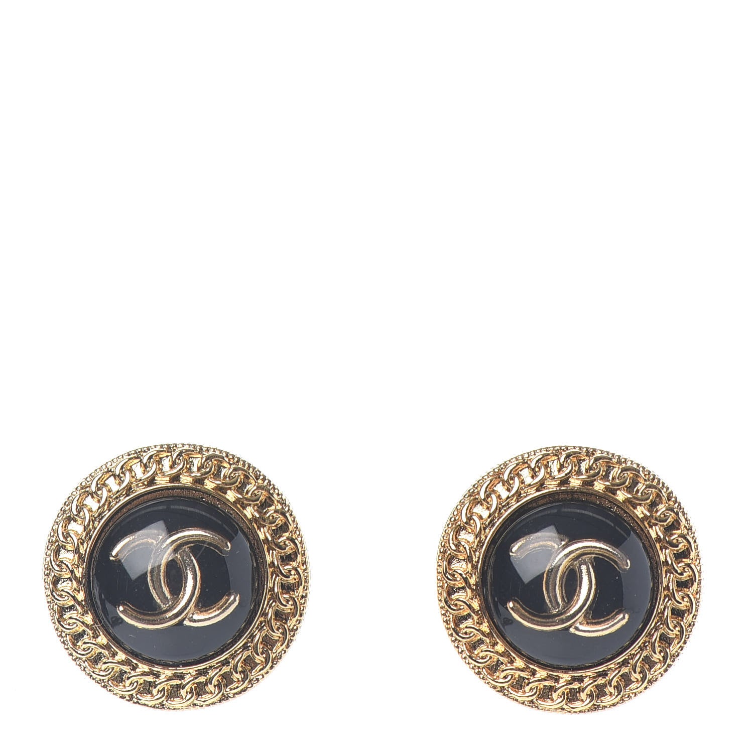 Chanel Resin CC Chain Round Earrings Gold Black 1 of 4