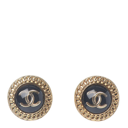 Chanel Resin CC Chain Round Earrings Gold Black 1 of 4