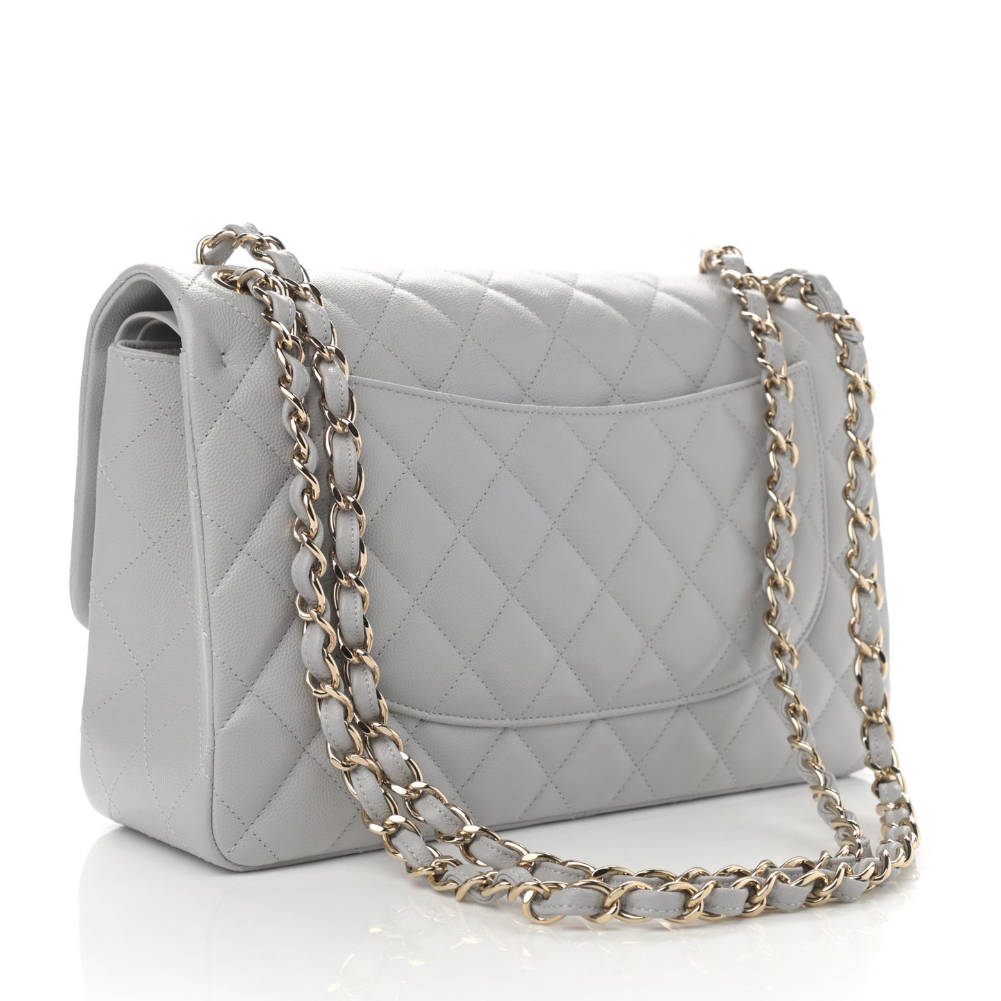Caviar Quilted Jumbo Double Flap Light Grey