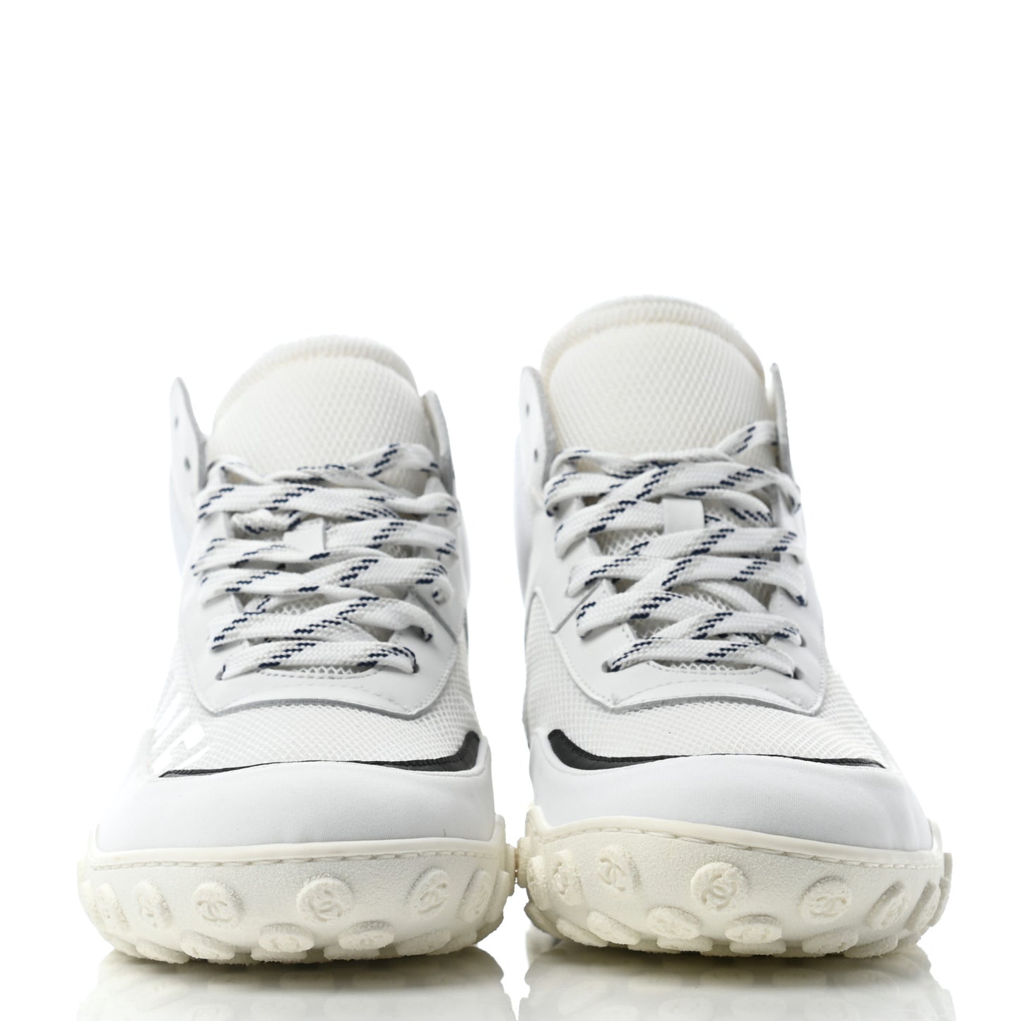 Calfskin Mesh Lycra Womens Logo High Top Sneakers 39 White